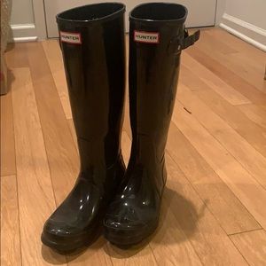 Hunter Rain Boots: Tall. Black. Gloss. Size 7